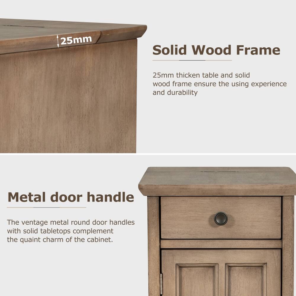 25mm

Solid Wood Frame
25mm thick table and solid wood frame ensure the using experience and durability

Metal door handle
The vintage metal round door handles with solid tabletops complement the quaint charm of the cabinet.