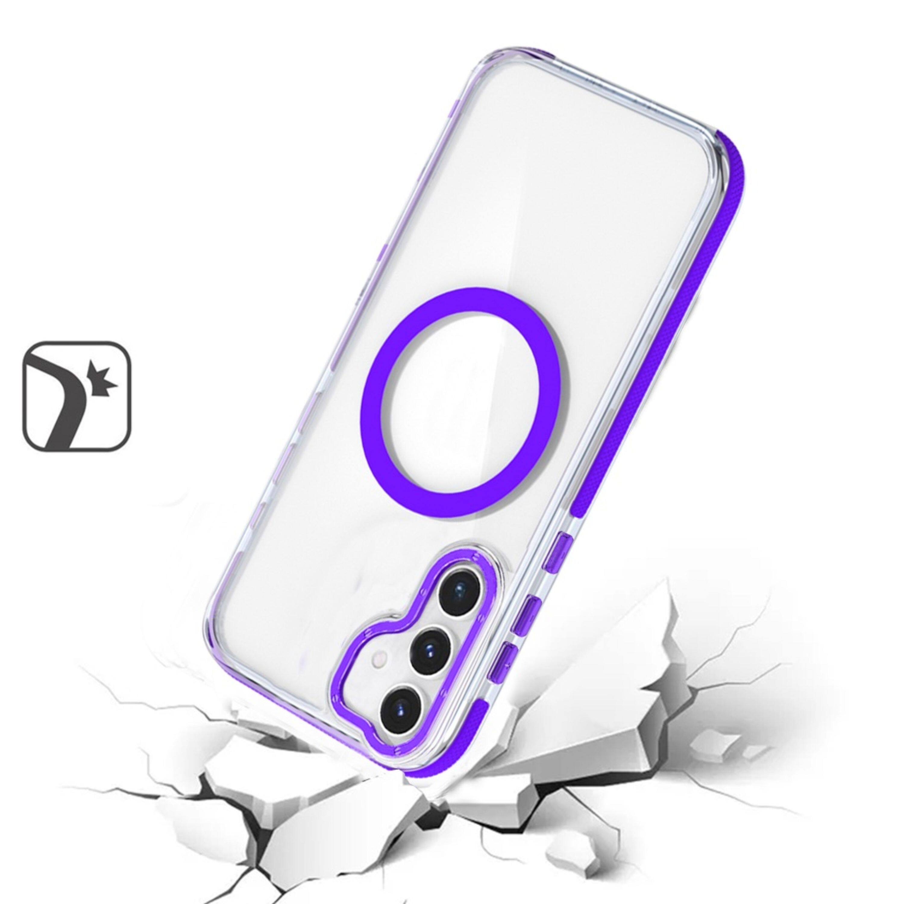 Angle. Kitcheniva - Matching Trim Magnetic Circle Phone Case With Tempered Glass For Samsung Galaxy S25+/S24+ Purple - Purple.