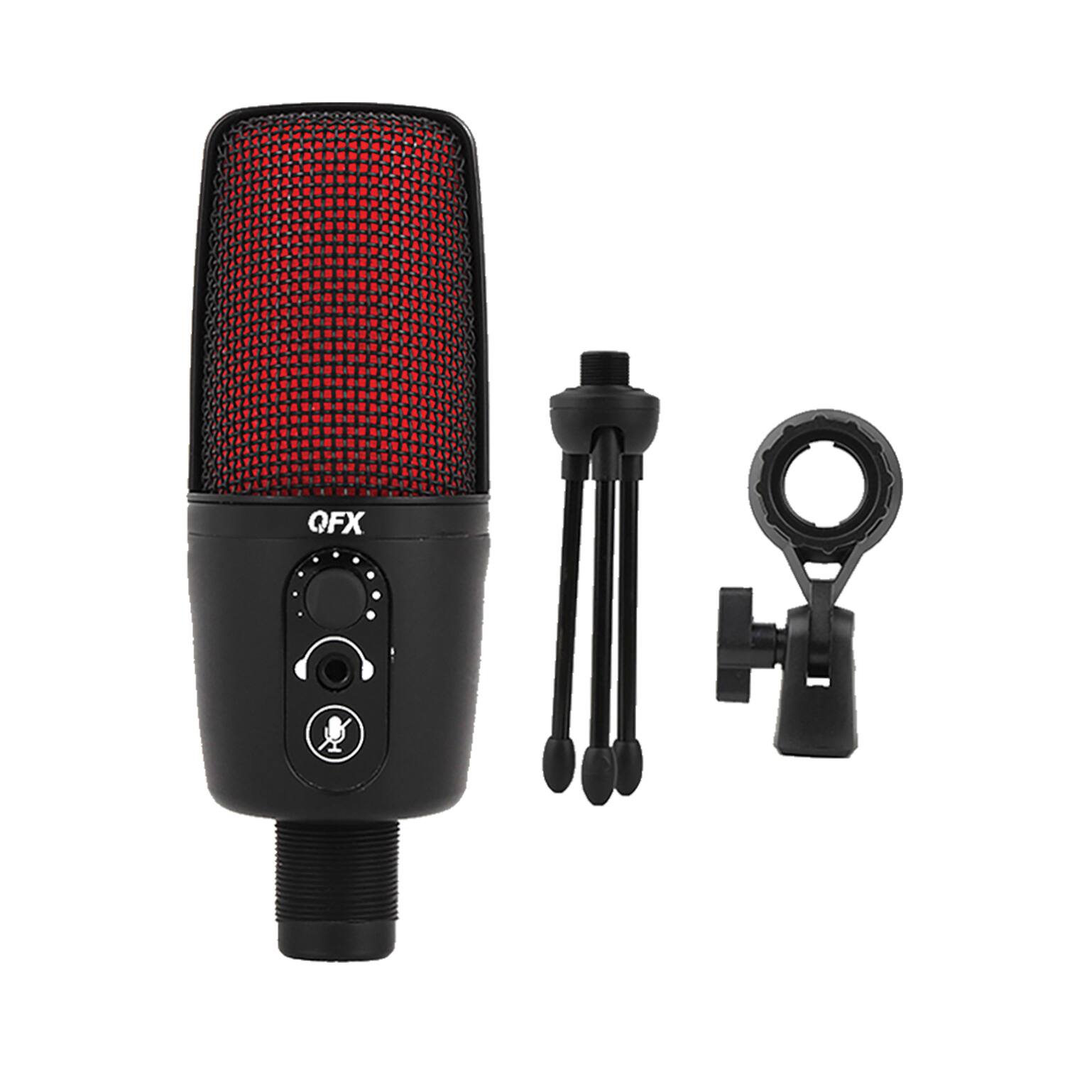 Left. QFX - Qfx M-192 M-192 Ultra-high-resolution Usb Microphone With Rgb Studio Lights And Desk Tripod Stand - black.