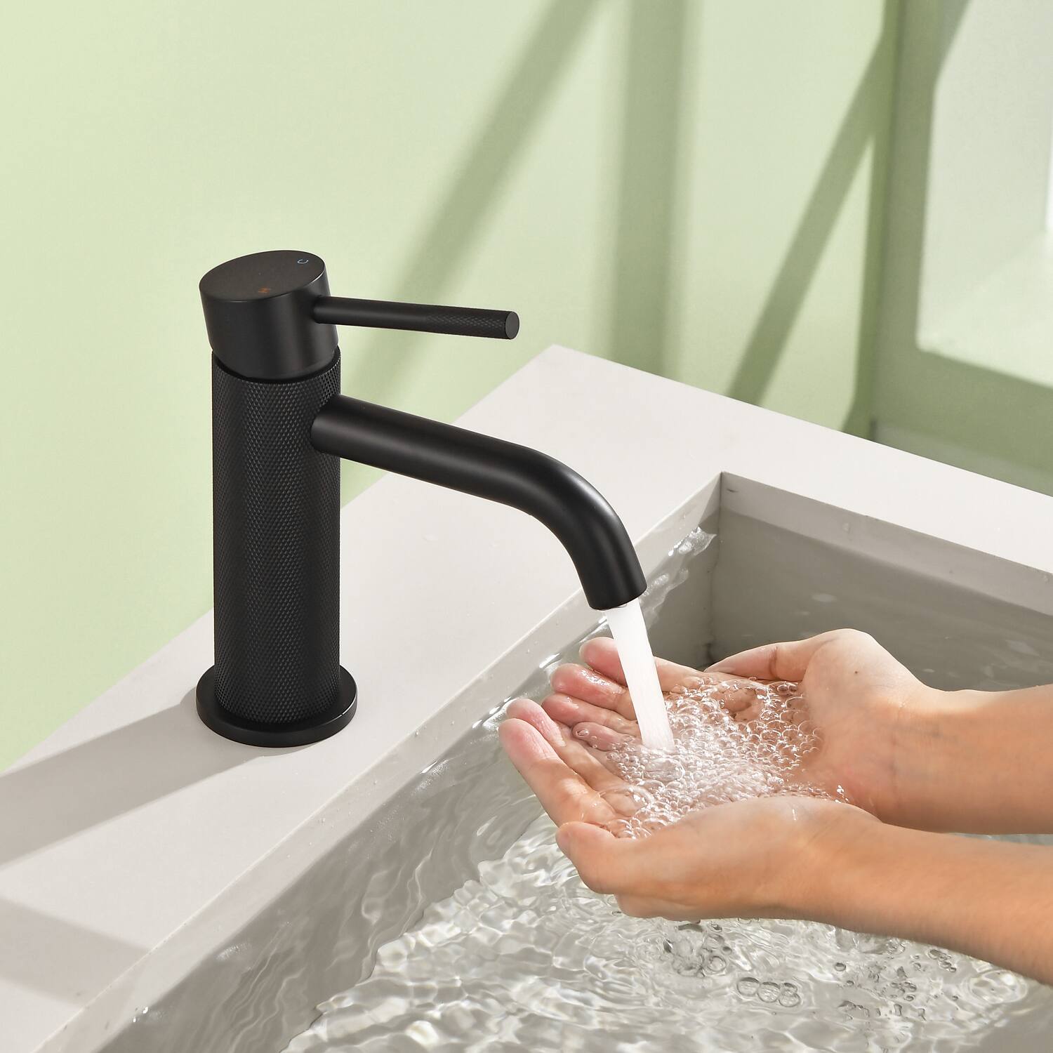 Alt View 2. Boyel Living - Matte Black Carved Solid Brass Bathroom Faucet Single Handle - Matte Black.