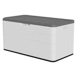 Decksplore - 110 Gallon Deck Box Storage Box, Round Patio Table, Waterproof Outdoor Storage Box for Towels, Patio Furniture - White
