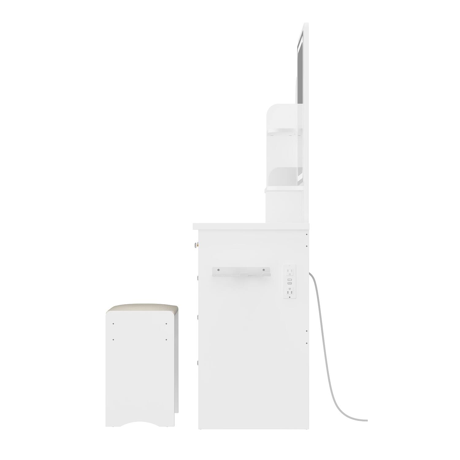 Left. Famapy - Vanity Dresser with LED Mirror & Built - in Power: All - in - One Beauty Station - White.