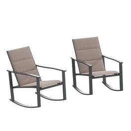 Emma + Oliver - Braelin Set of 2 Outdoor Rocking Chairs with Flex Comfort Material and Metal Frame - Brown