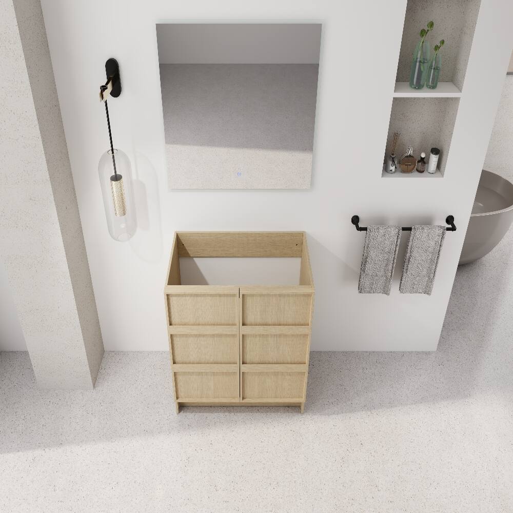 Alt View 2. Loheer - Loheer 36 inch freestanding bathroom vanity, dune oak vanity cabinet, plywood vanity base only - Dune Oak.