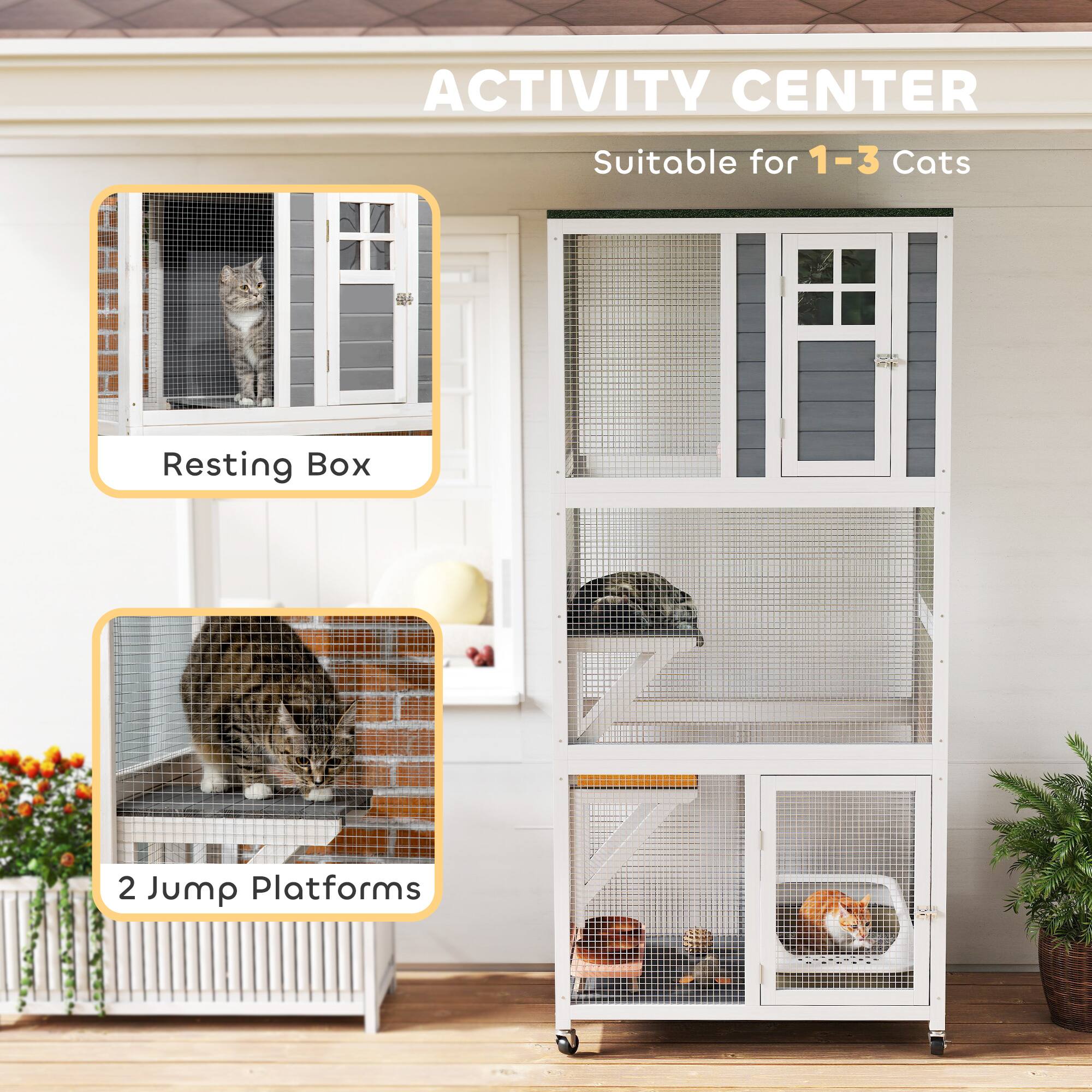 ACTIVITY CENTER  
Suitable for 1-3 Cats  

Resting Box  

2 Jump Platforms