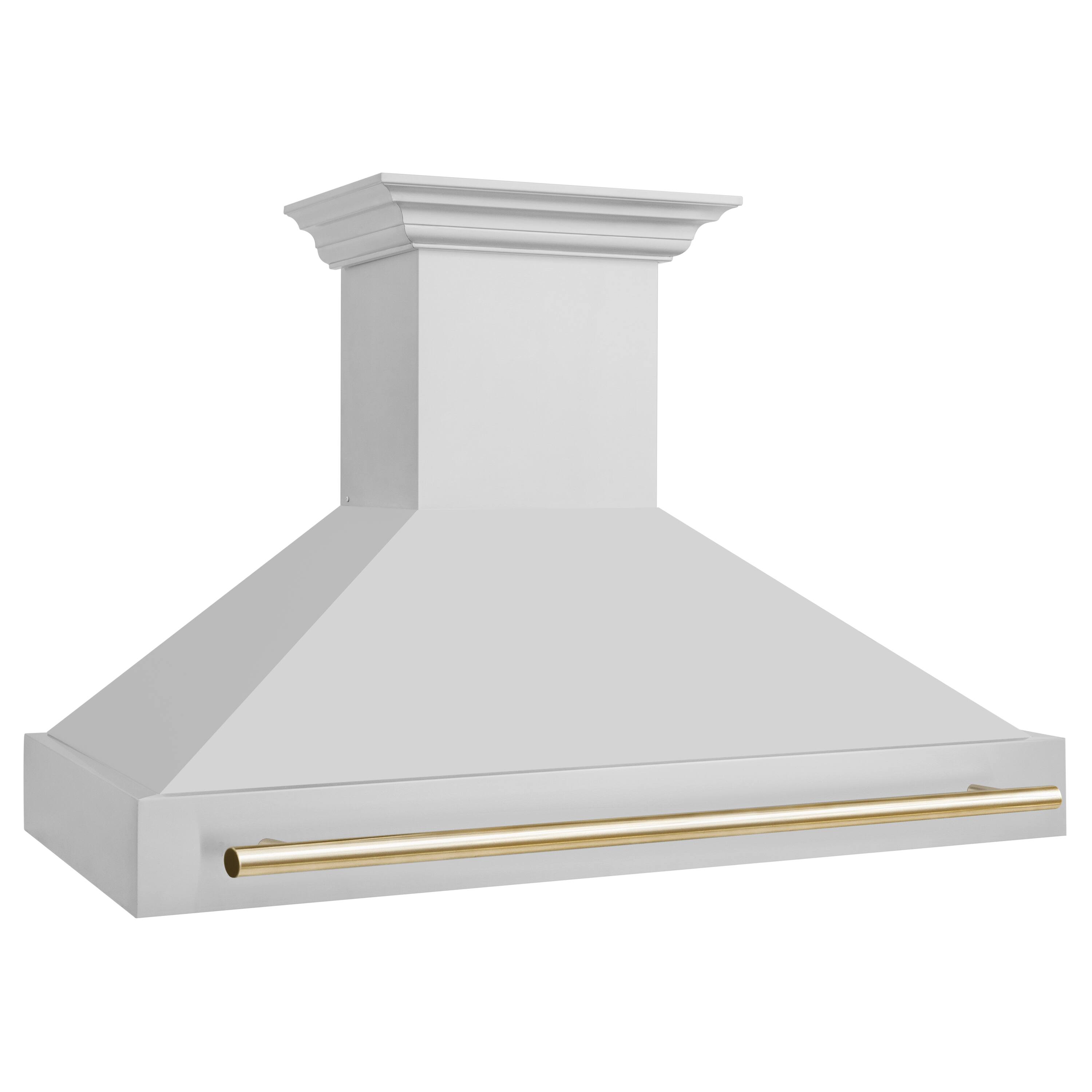 Angle. ZLINE - ZLINE Autograph Edition 48 in. Stainless Steel Range Hood with Stainless Steel Shell and Polished Gold Handle - Stainless Steel.
