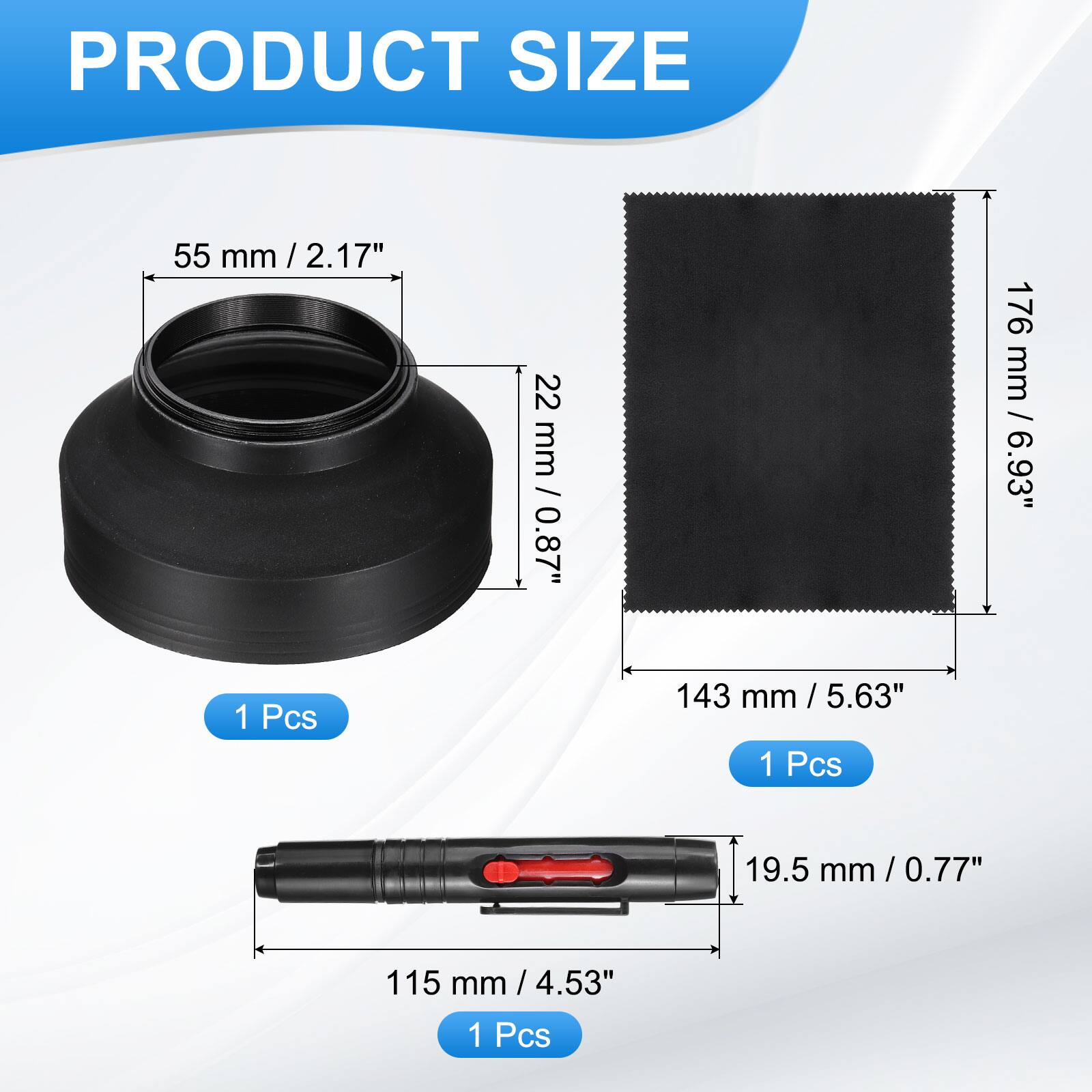 PRODUCT SIZE

- 55 mm / 2.17" / 22 mm / 0.87" - 1 Pcs
- 176 mm / 6.93" - 1 Pcs
- 143 mm / 5.63" - 1 Pcs
- 19.5 mm / 0.77" - 1 Pcs
- 115 mm / 4.53" - 1 Pcs