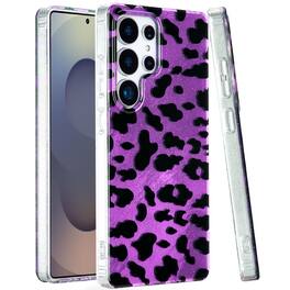 Kitcheniva - Sparkling In Mold Printed Cover With Tempered Glass For Samsung S25 Ultra Leopard - Purple