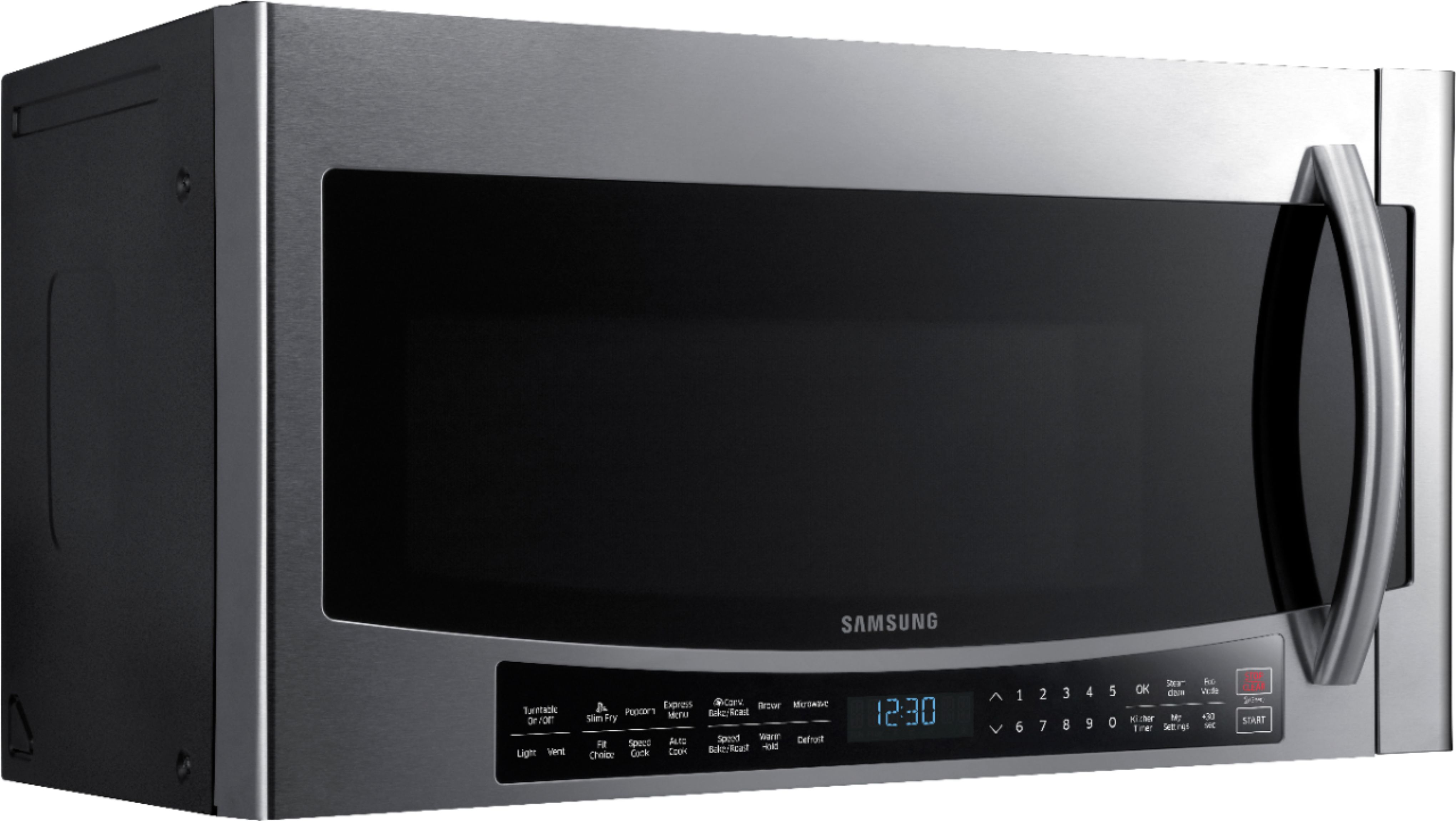 Angle View: Samsung - 1.7 Cu. Ft. Convection  Over-the-Range Fingerprint Resistant  Microwave -Stainless Steel - Stainless steel