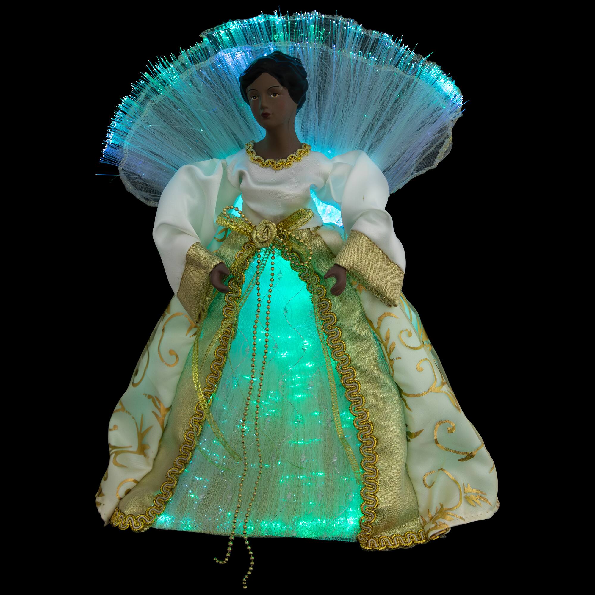 Alt View 2. Northlight - Lighted Fiber Optic African American Angel Christmas Tree Topper - 12" - Gold - Gold.