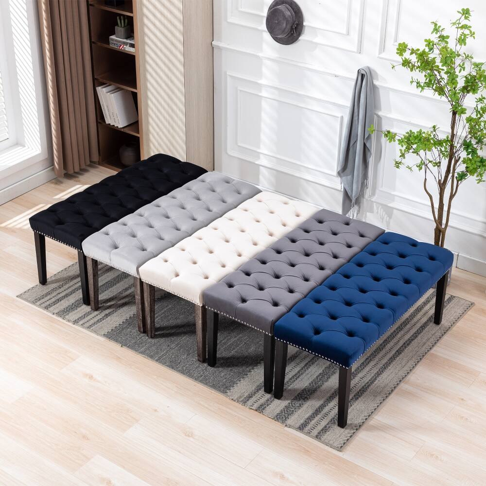 Back. Ropilly - Ropilly Black Velvet Bench Tufted Bench Ottoman, Upholstered Dining Bench & Bedroom Accent Bench, 45 Inch, 330 Lbs - Black.
