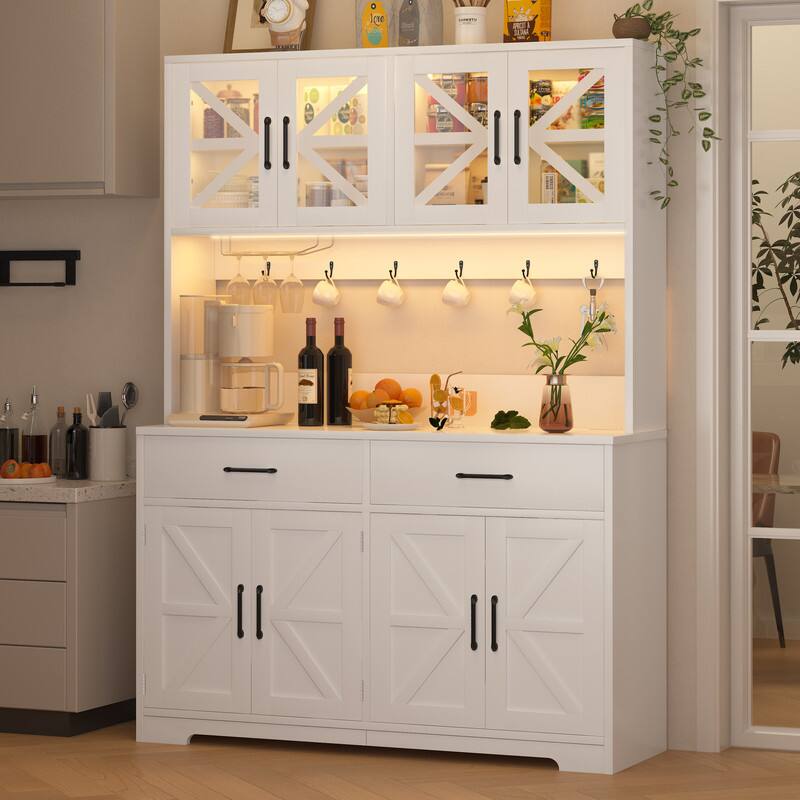 Left. Dyonery - Dyonery white food storage cabinet with glass doors, featuring 8 spacious storage areas and 2 drawers. - White.