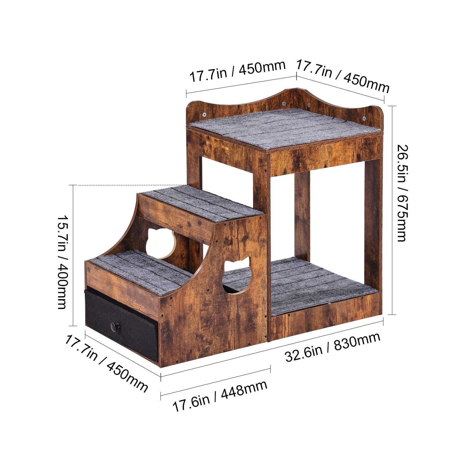 17.7in / 450mm  
17.7in / 450mm  
26.5in / 675mm  
15.7in / 400mm  
17.7in / 450mm  
32.6in / 830mm  
17.6in / 448mm