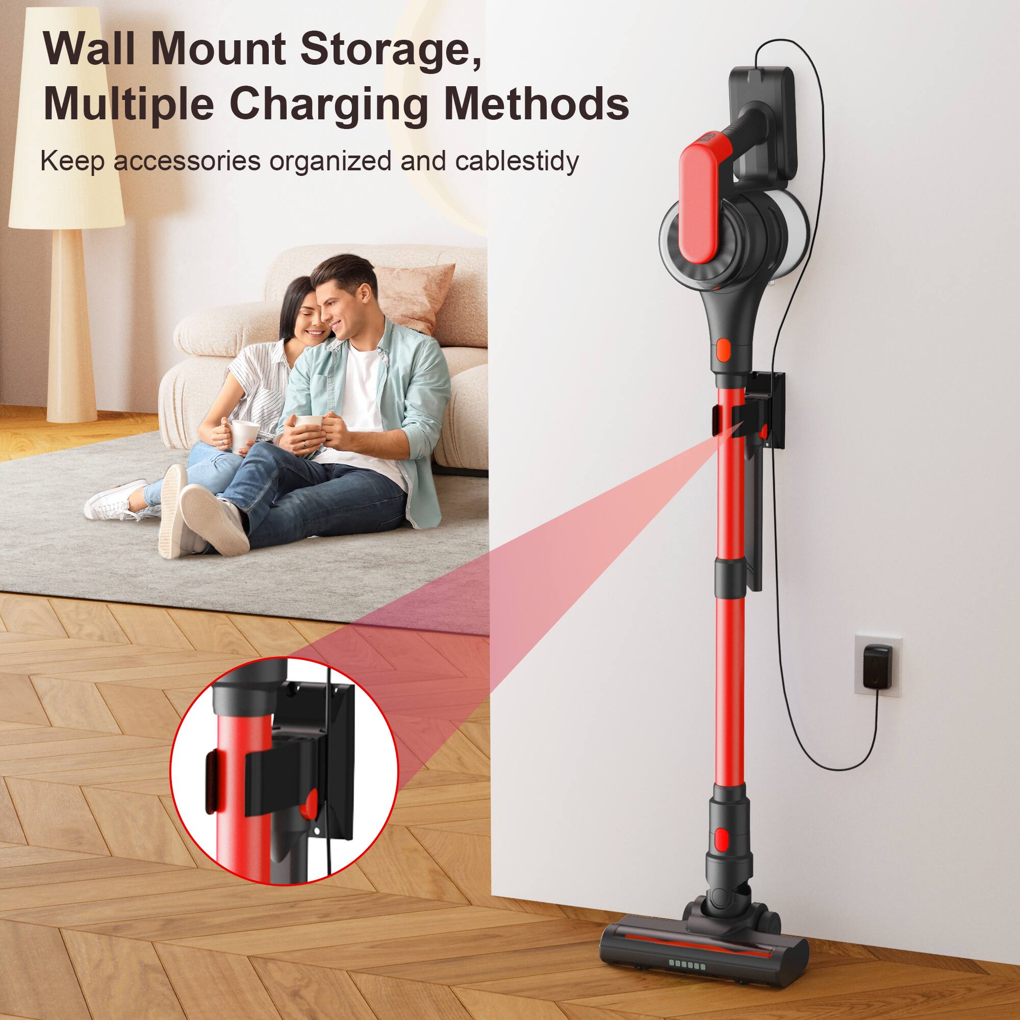 Wall Mount Storage, Multiple Charging Methods  
Keep accessories organized and cables tidy