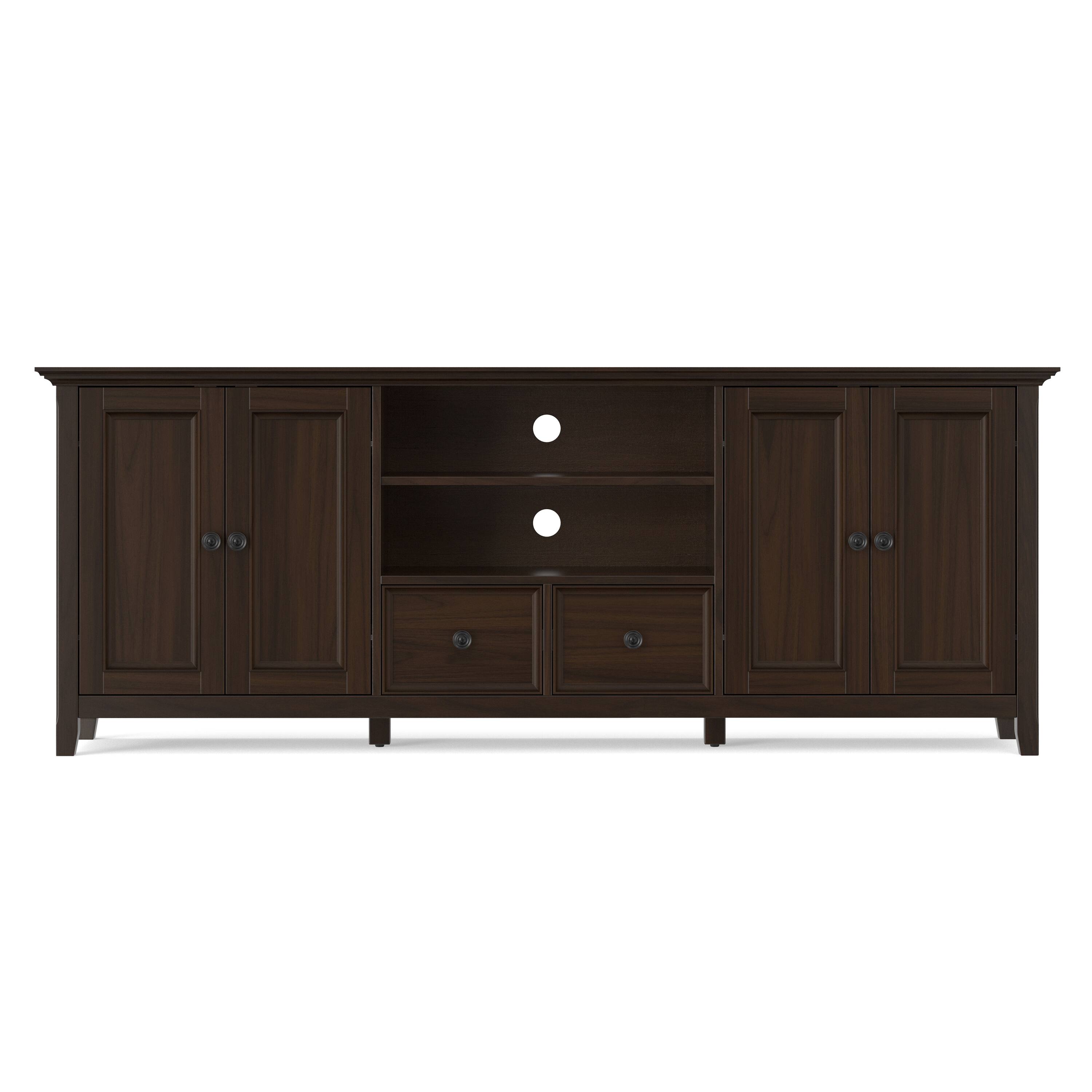 Left. Simpli Home - Simpli Home Amherst 84 inch Wide Solid Wood Transitional TV Stand in Brunette Brown/Bronze - Brunette Brown.