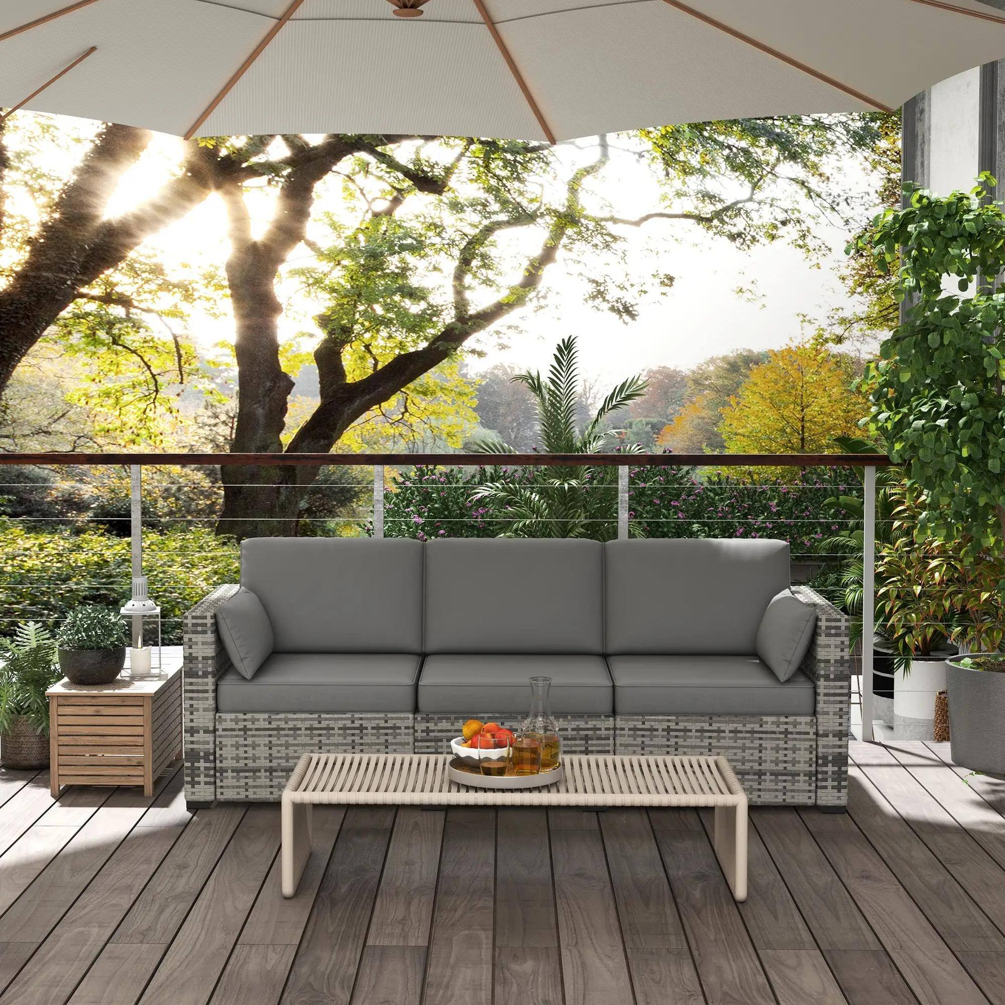 Alt View 3. Spaco - Spaco 3 Seater Patio Sofa, Deep Seating PE Rattan, All Weather Cushions - Grey.
