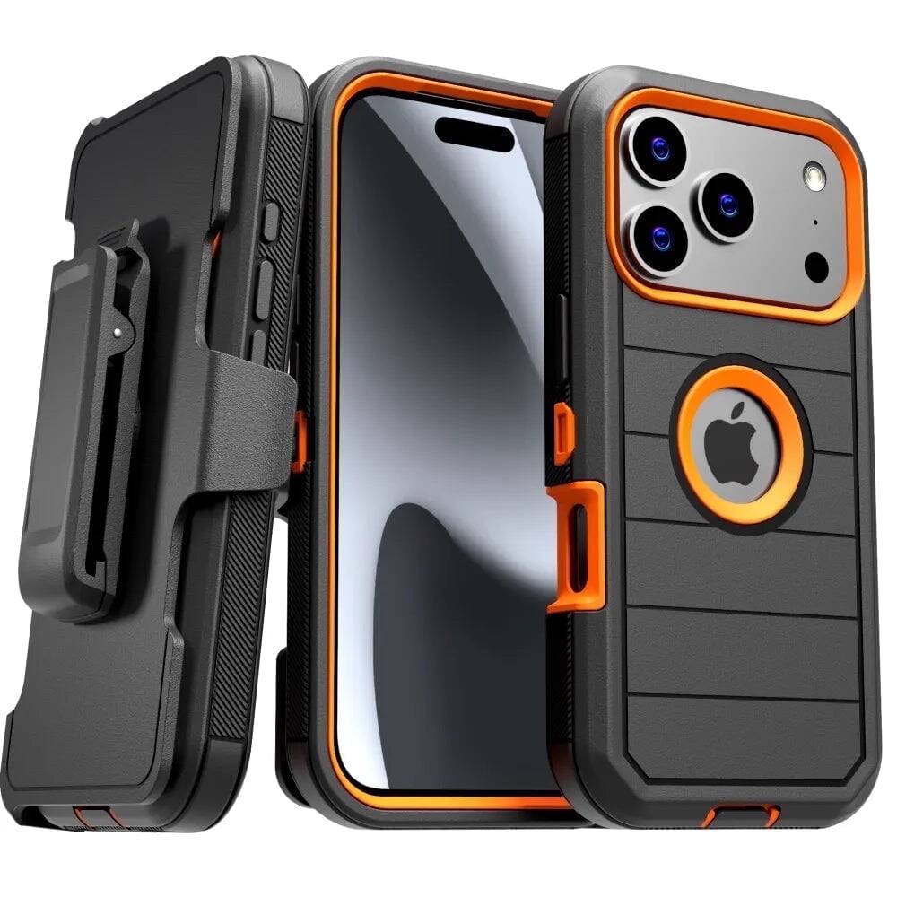 Front. RomeTech - Defender Case for Apple iPhone 17 Pro - Black/Orange - Black Orange.