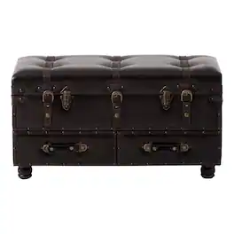 COZAYH - Vintage Storage Bench, Upholstered Wooden Ottoman Chest Box - Black Brown