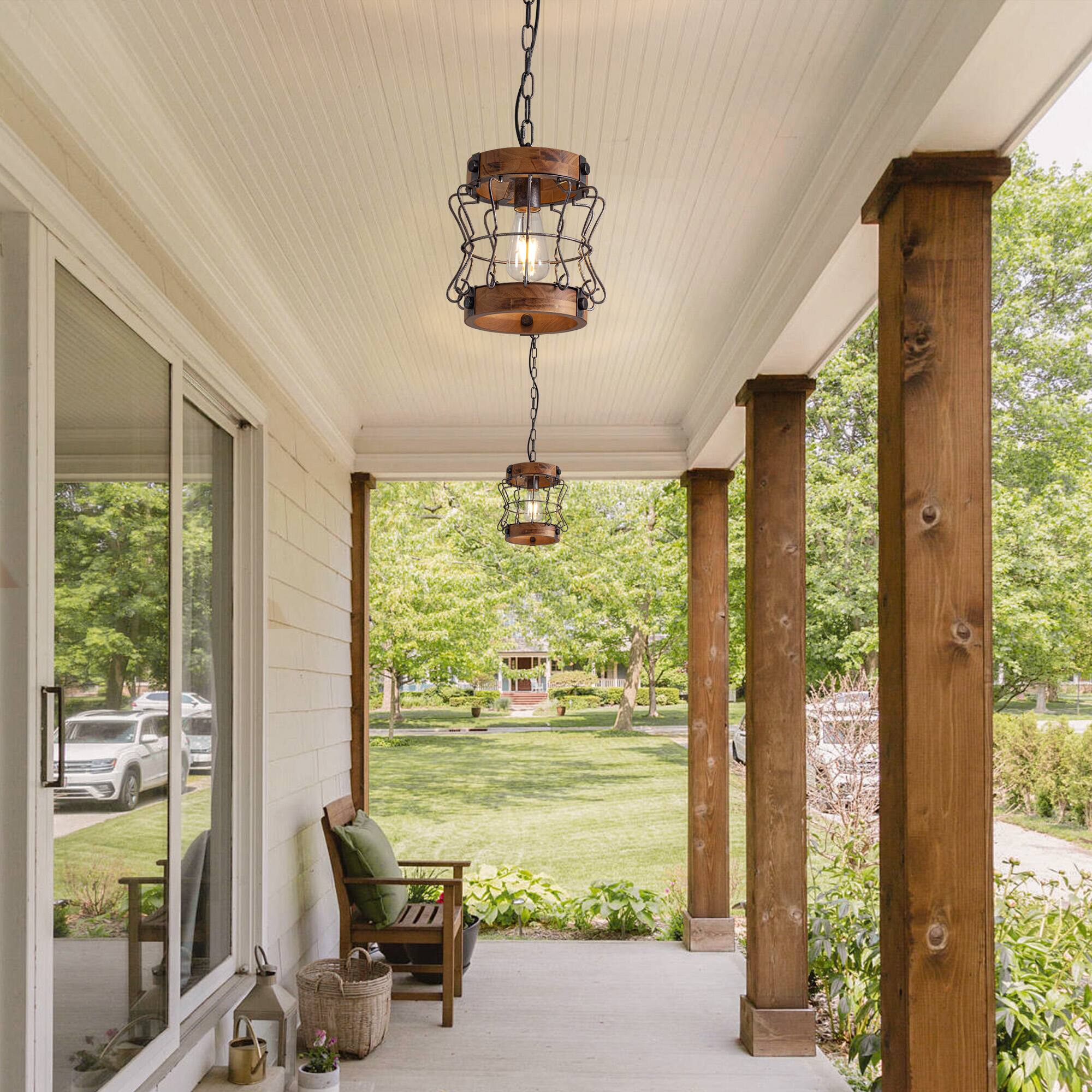 Left. Siljoy - 60W 1-Light Black Farmhouse Wood Kitchen Island Pendant Light with Burnt Wood Texture, 39 Inch Adjustable Chain - Black.