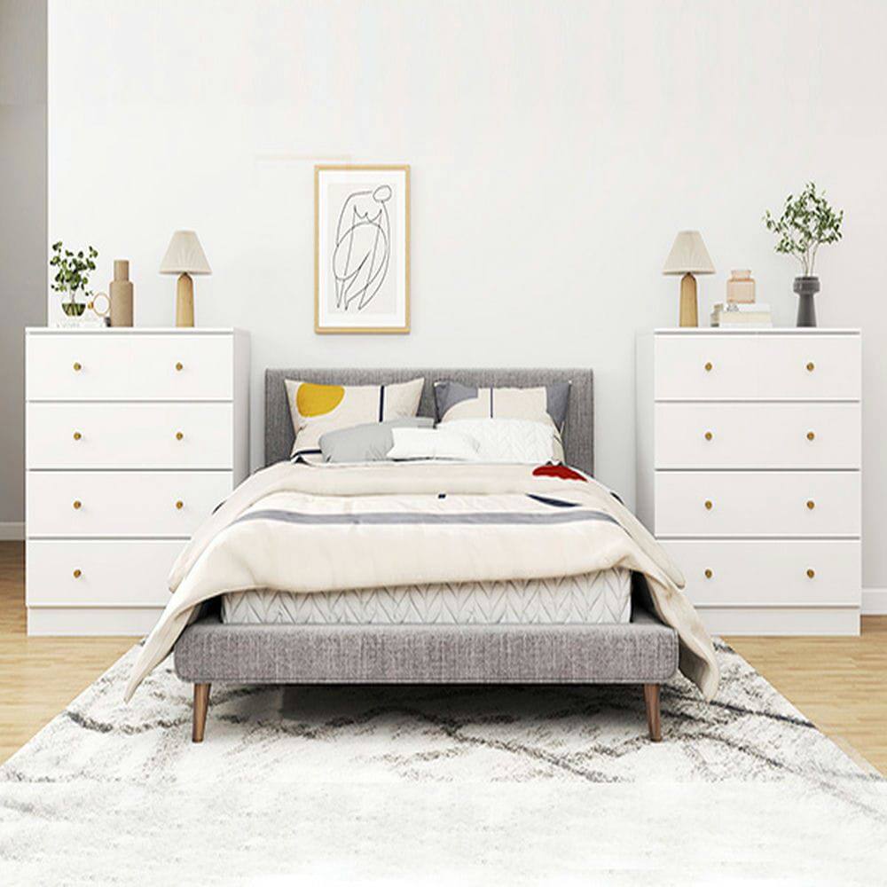 Angle. Kadyn - White Modern Simple 5-Drawer Dresser Nightstand, Compact Storage Cabinet for Bedroom, Living Room - White.