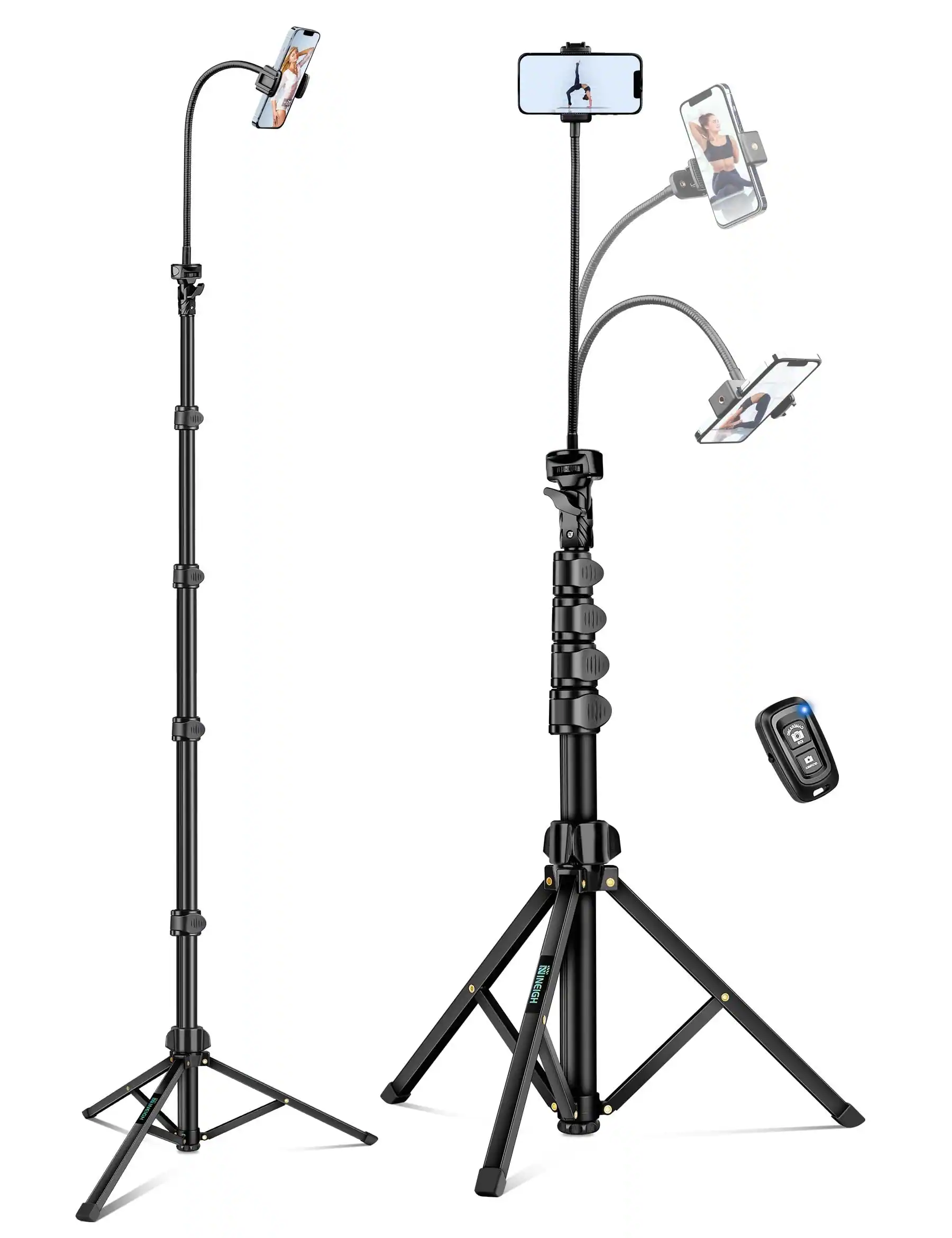 Front. METALTON - Phone Tripod Selfie Stick Cellphone Aluminum Tripods Stand For Video Photo Vlog Travel With Gooseneck Remot... - Black.