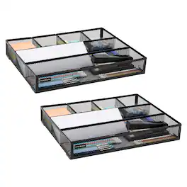 Mind Reader - Drawer Organizer, Desk Org, Utensil Organizer, Office, Kitchen, Metal Mesh, 15"L x 12"W x 2.25"H, Set of 2 - Black