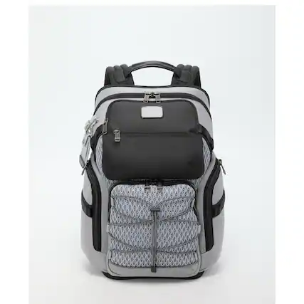 Front. TUMI - Alpha Bravo Nomadic Backpack - Pearl Gray Mesh.