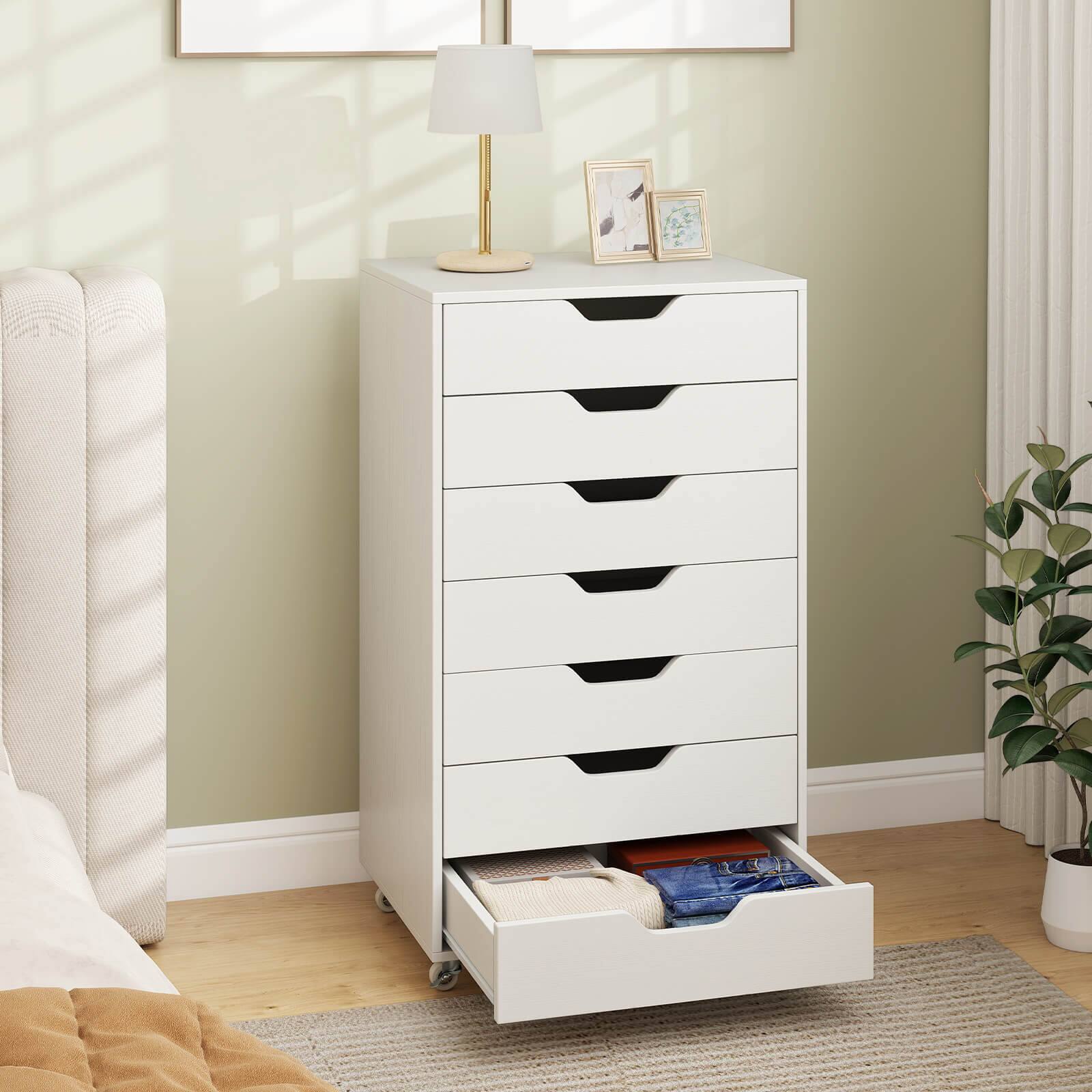 Alt View 4. Costway - Costway 7-Drawer Chest Mobile File Cabinet Vertical Filing Organizer with Lockable Wheels - White.