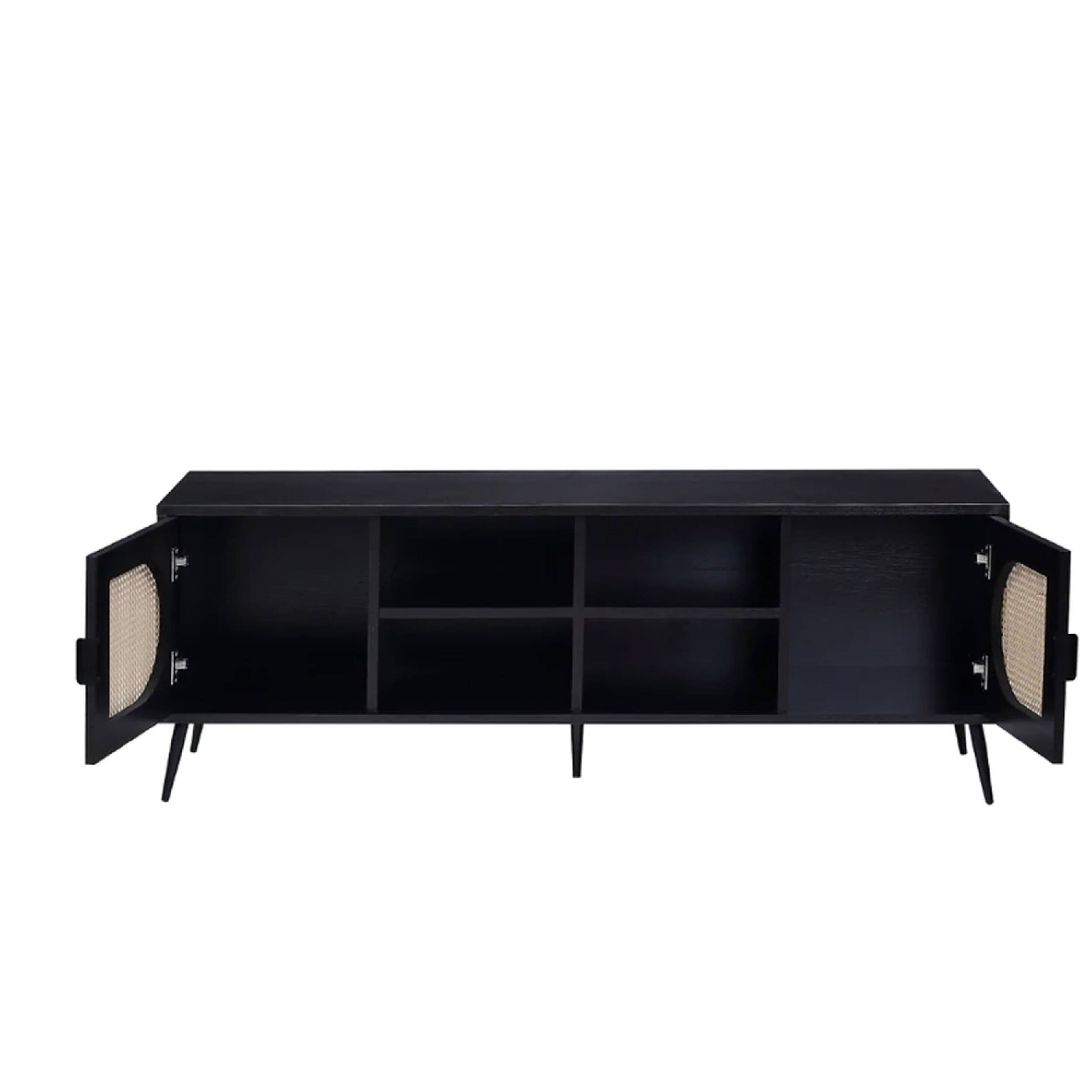 Alt View 2. Manhattan Lane - 60 Inch TV Entertainment Center, Rattan Front 2 Cabinet, Metal Legs, Black - Black.