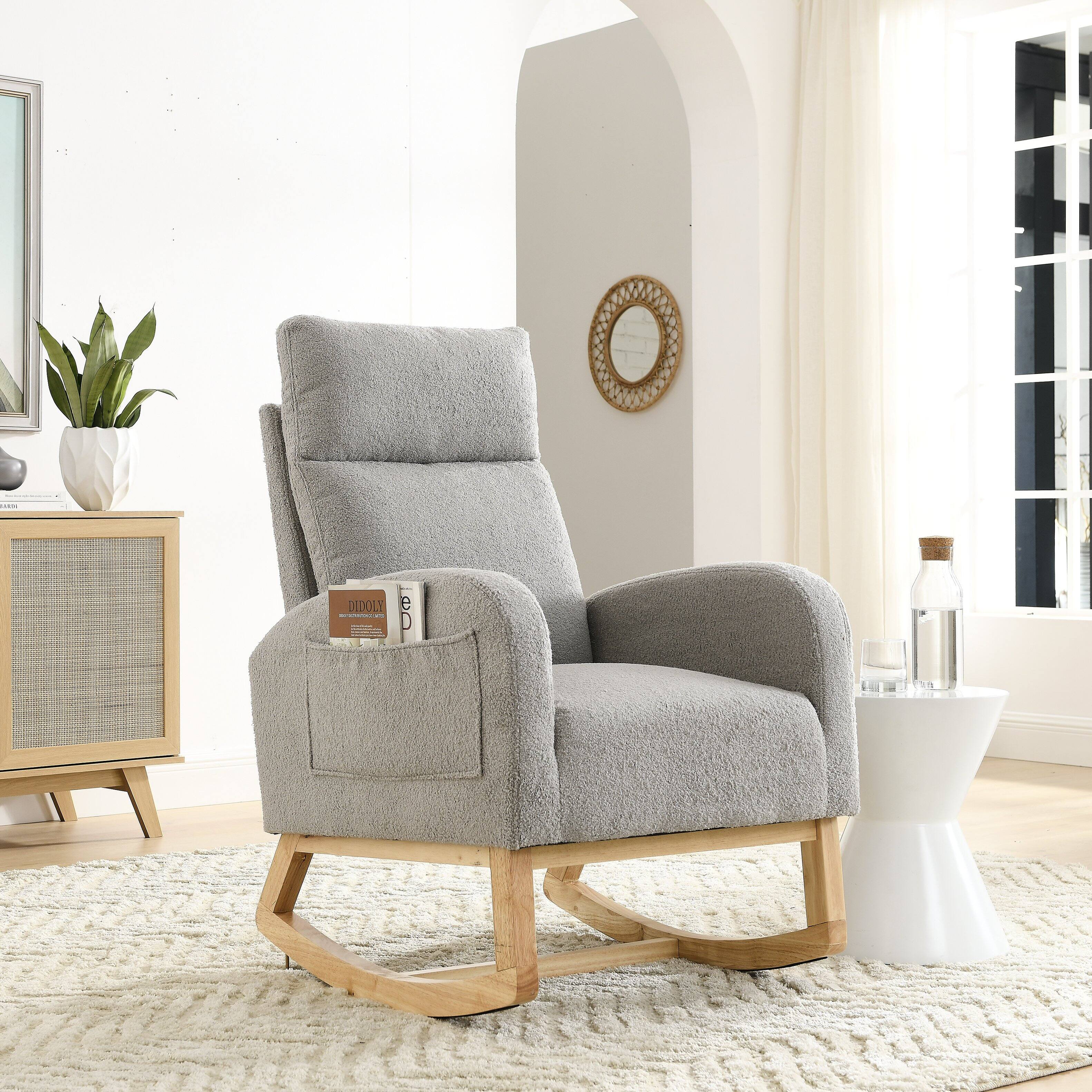 Alt View 6. Ecooso - Modern Accent Rocking Chair with High Backrest and Side Pockets, Living Room Lounge Armchair - Grey.