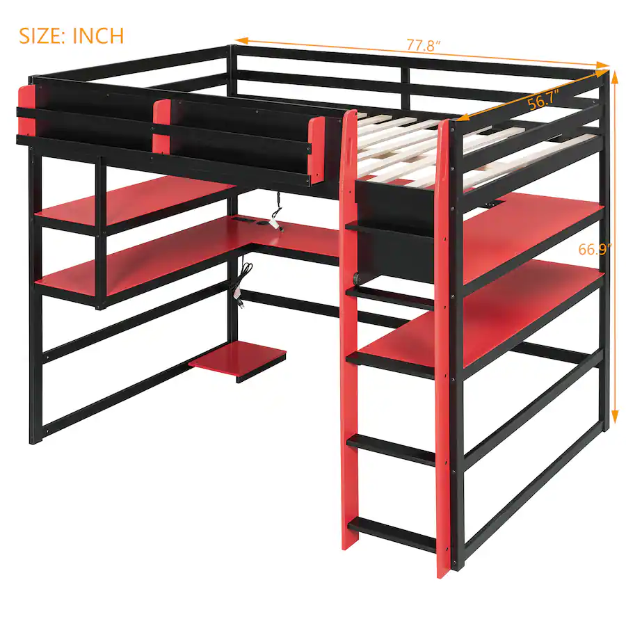 Anysun Full Size Wood Loft Bed with Desk,Side storage rack,Multi ...