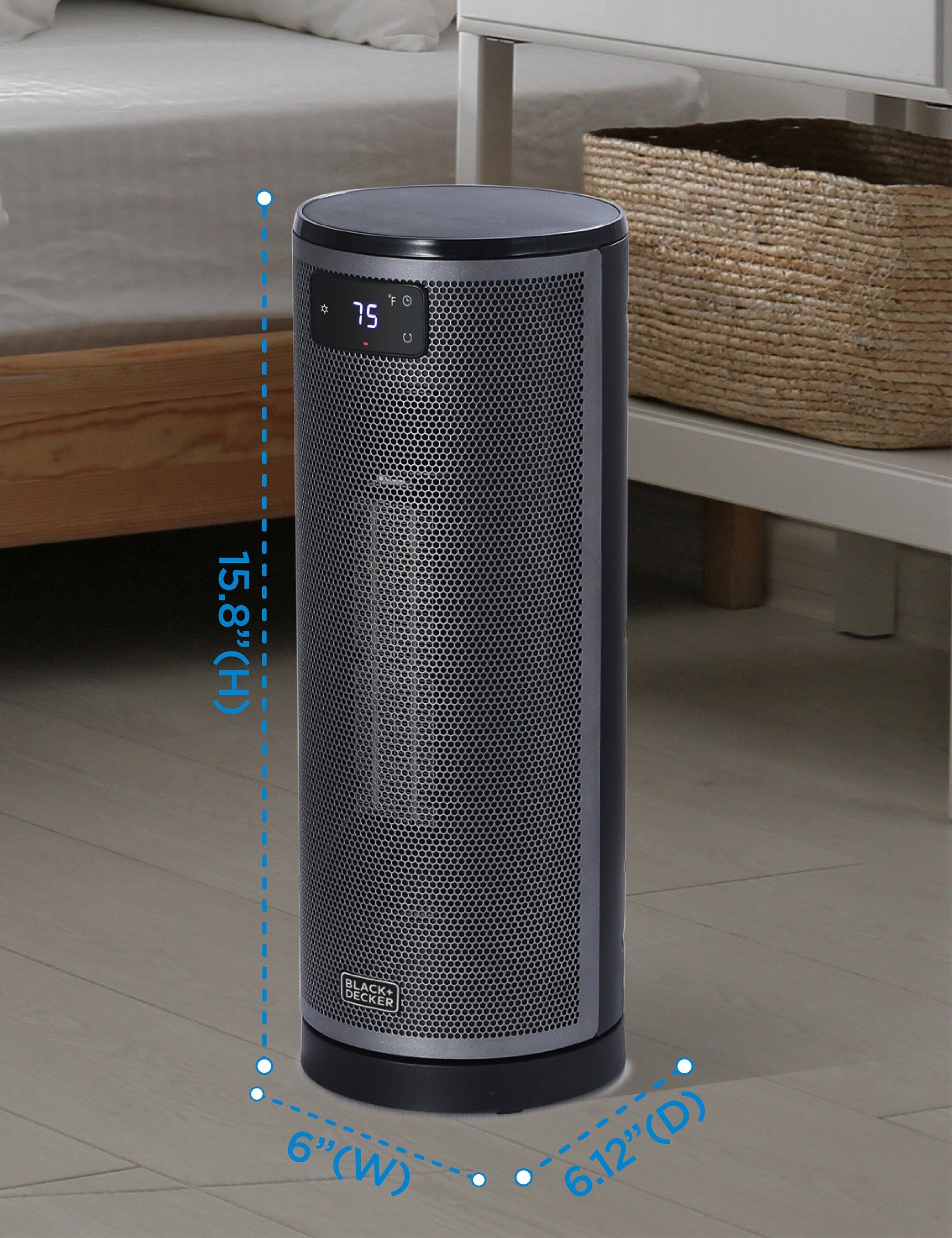 The corrected text is:

"FO 75 C 15.8" (H) BLACK+ DECKER 6" (W) 6.12" (D)"