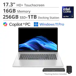 HP - 17.3" HD+ Touchscreen Laptop,Intel Ultra 7 255U,16GB DDR4,256GB SSD+1TB Dock Set,Backlit Keyboard,Win 11 Pro - Blue