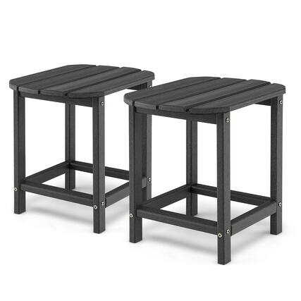 Front. Gymax - Gymax 2PCS 18'' Patio Adirondack Side Table Weather Resistant HDPE Garden Yard Black - Black.
