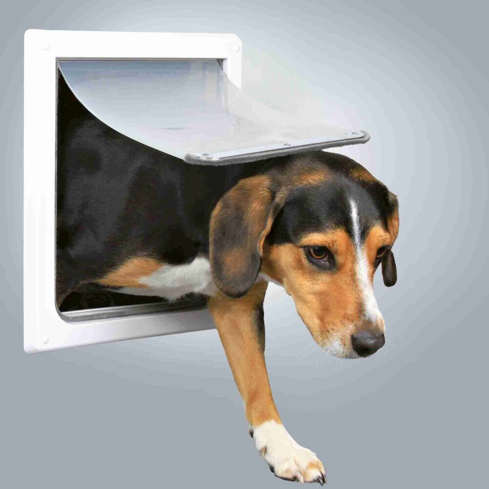 Angle. TRIXIE - 2-Way Pet Door for Doors with Lockable Panel, Small - White.