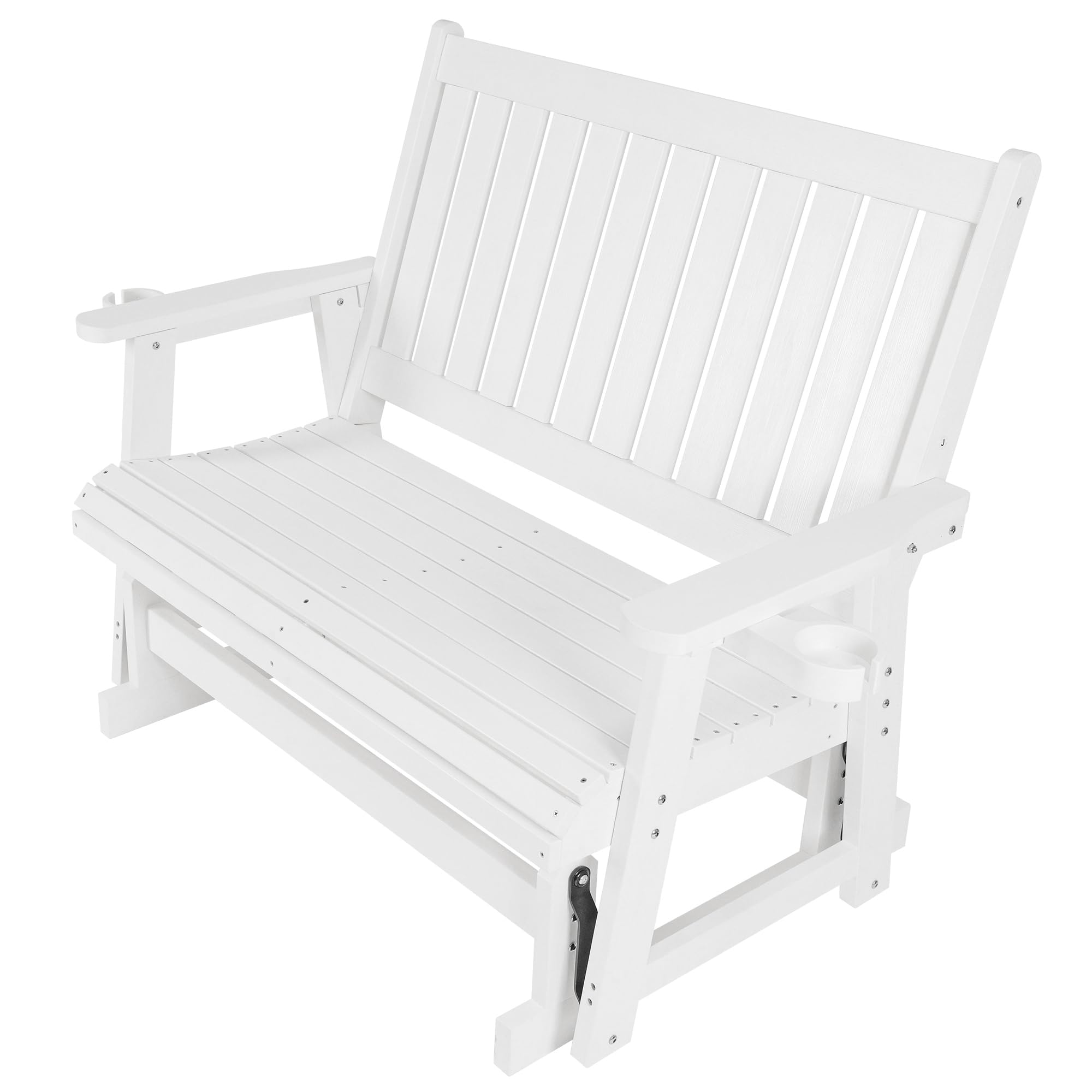 Angle. Fortune Candy - HIPS Patio Glider with Cup Holders, Sturdy & Durablel, All-Weather Resistant, for Outdoor, Porch, Patio（2-Seater） - White.