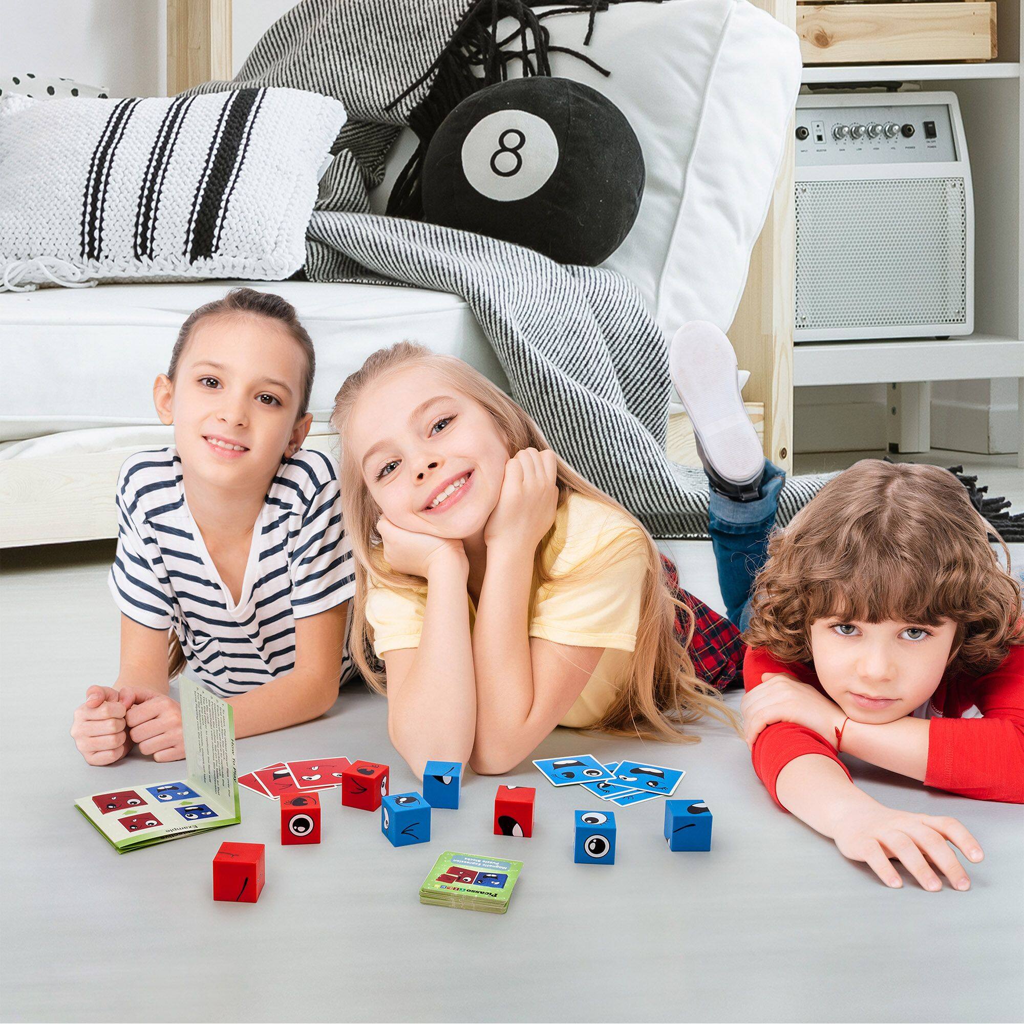 Alt View 4. PicassoTiles - PICASSO-TILES 8 PC Mix and Match Emoticon Magnetic Building Puzzle Cubes Set for Kids Ages 3+ - Multicolor.
