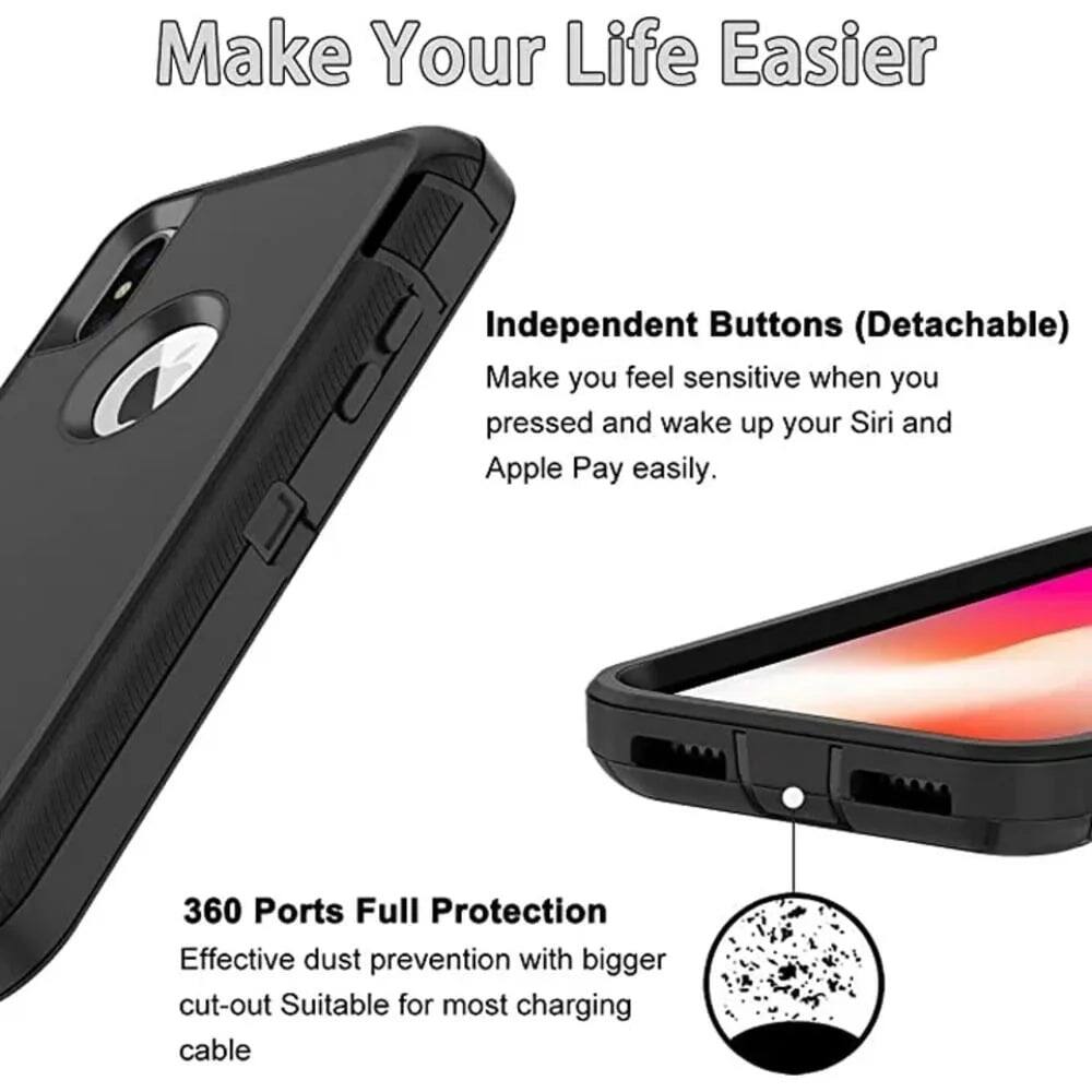 Make Your Life Easier

Independent Buttons (Detachable)
Make you feel sensitive when you pressed and wake up your Siri and Apple Pay easily.

360 Ports Full Protection
Effective dust prevention with bigger cut-out Suitable for most charging cable