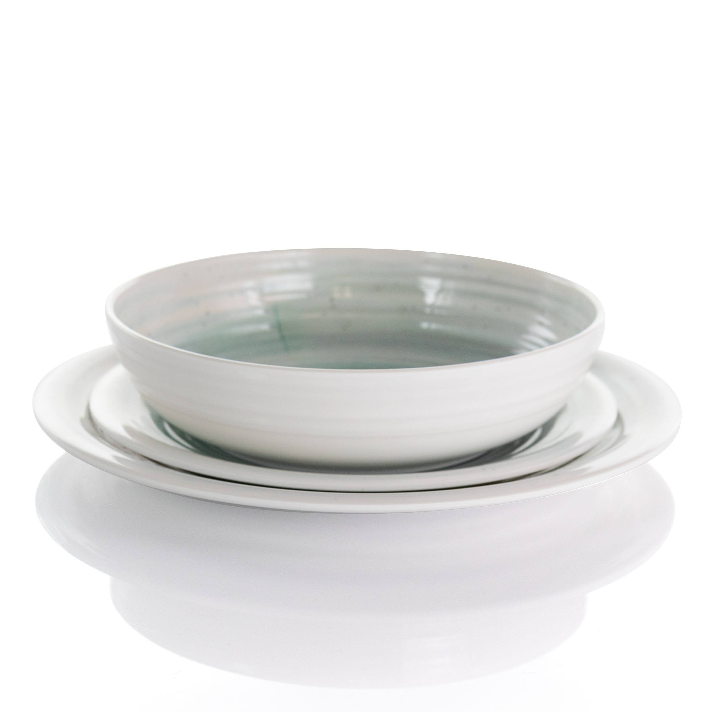 Angle. Elama - Elama Potters Wheel 12 Piece Lightweight Melamine Dinnerware Set in Light Blue - Blue.