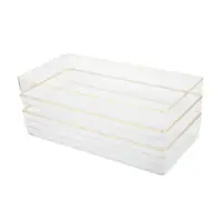 Martha Stewart - Kerry Set of 3 Plastic Stacking Desk Drawer Organizers with Gold Trim - 12 x 6 - Clear/Gold Trim - Front_Zoom