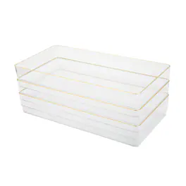 Martha Stewart - Kerry Set of 3 Plastic Stacking Desk Drawer Organizers with Gold Trim - 12 x 6 - Clear/Gold Trim