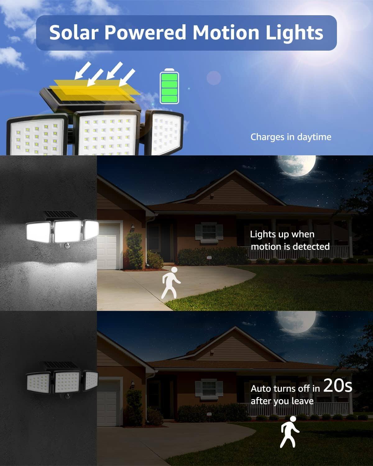 Angle. Lepro - 1000LM LED Solar Flood Lights, Motion Sensor, Waterproof Wireless Solar Outdoor Wall Lights for Yard Garage Pathway.