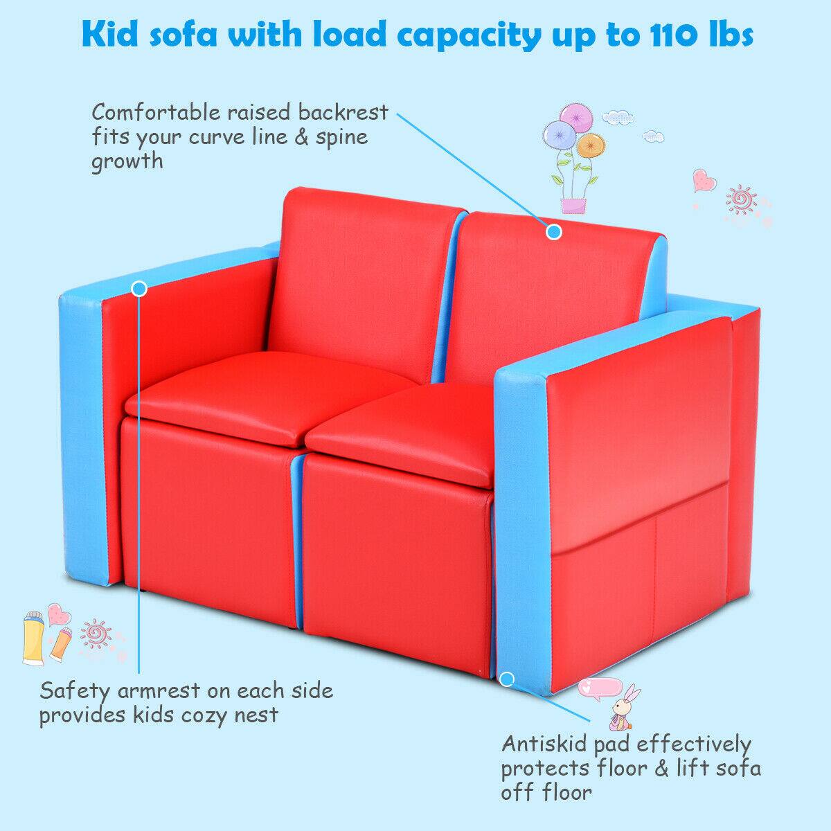 Kid sofa with load capacity up to 110 lbs

Comfortable raised backrest fits your curve line & spine growth

Safety armrest on each side provides kids cozy nest

Antiskid pad effectively protects floor & lift sofa off floor