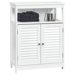 Costway - Bathroom Storage Wood Floor Cabinet with Double Shutter Door - White