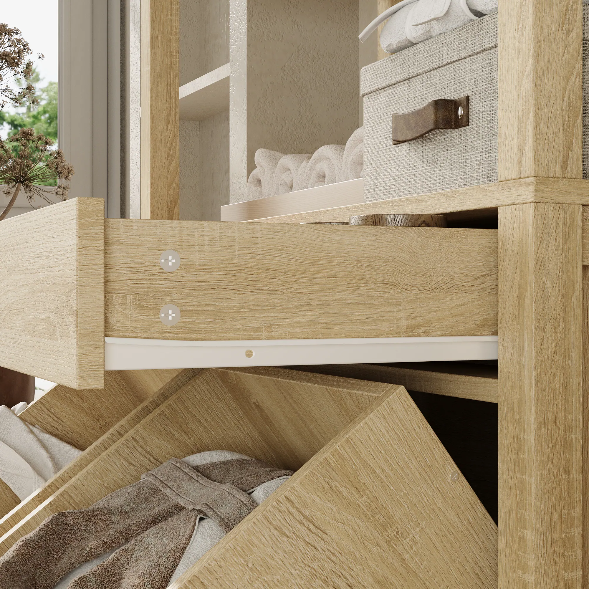 Alt View 4. Famapy - Luxury Bathroom Storage Cabinet with Hamper, Wooden Tall Organizer for Towels, Toiletries, Laundry Room - Wooden.