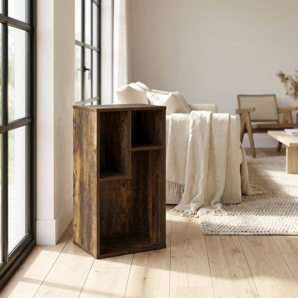 FurniFact 3 Cube Irregular Bookcase with Storage Organizer Amber Pine ...