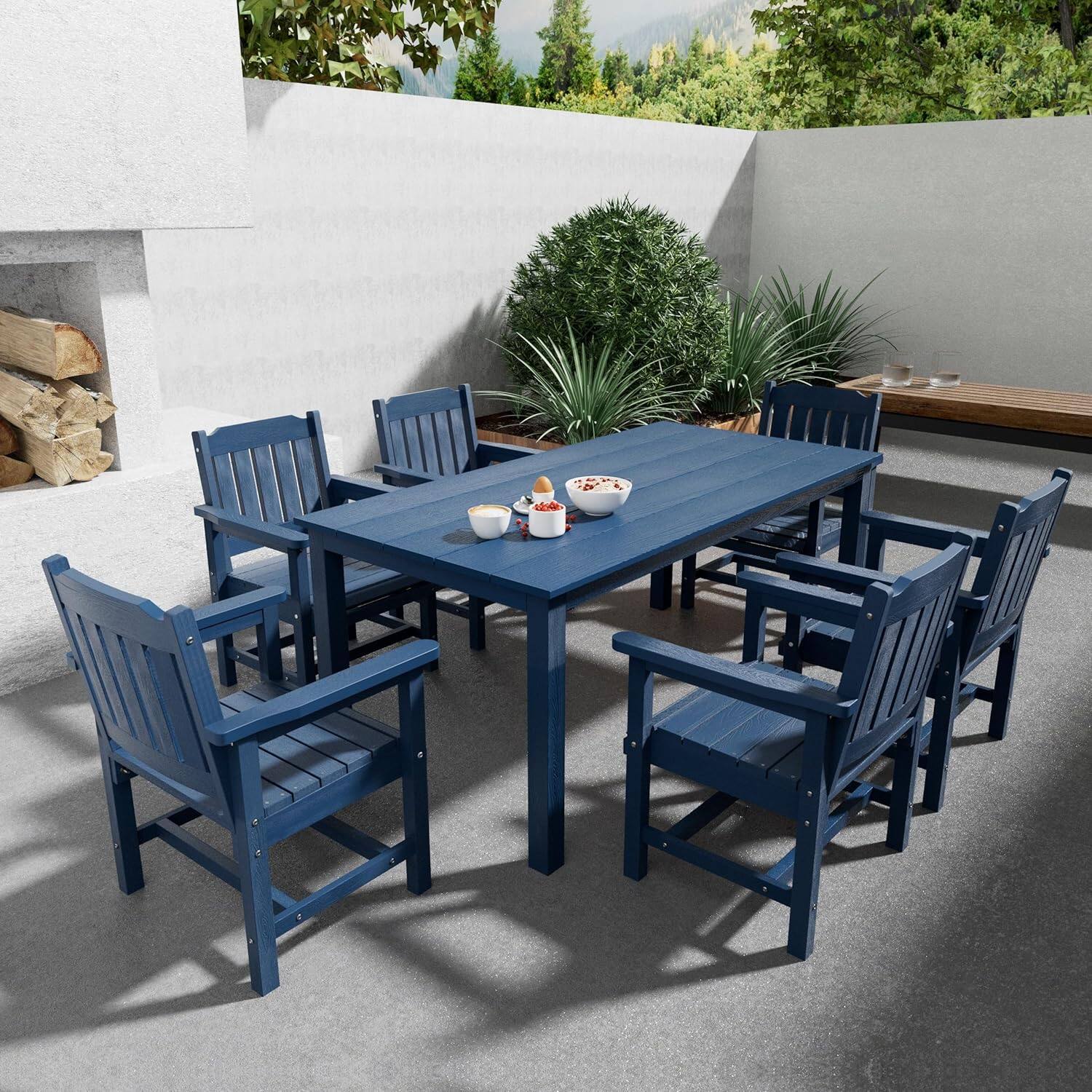 Alt View 2. Fortune Candy - 70.9-Inches Poly Lumber Outdoor Dining Table, HIPS Patio Dining Table with Umbrella Hole, Weather Resistant (Navy Blue) - Navy Blue.