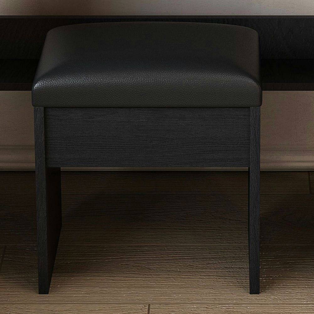 Left. Kadyn - Compact Vanity Desk with Adjustable LED Mirror and Power Outlet - Black - Black.