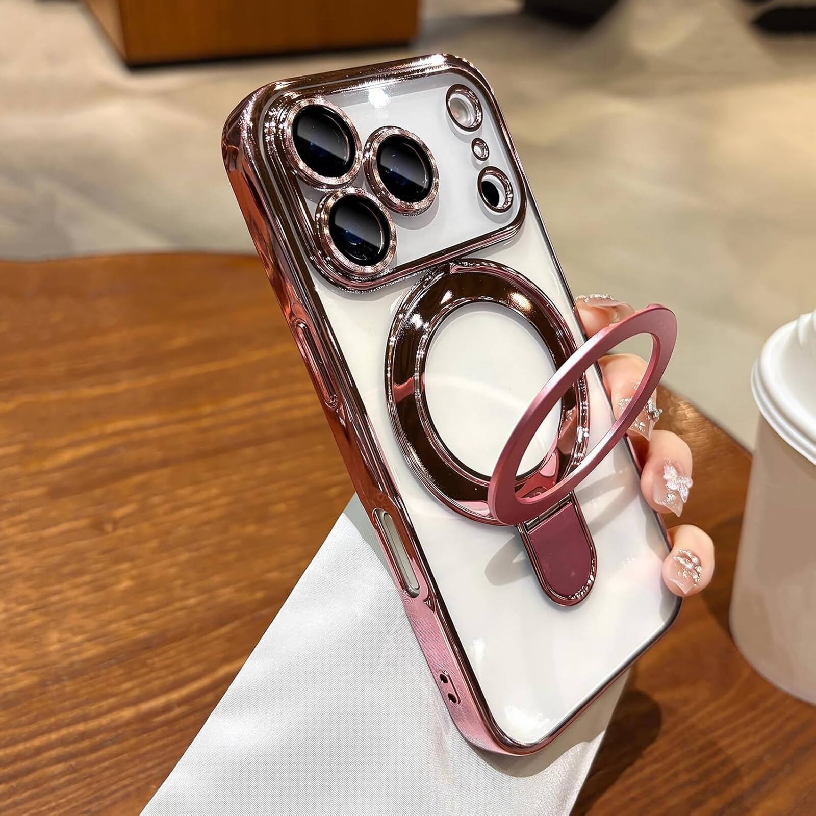 Alt View 1. UUCOVER - Magnetic Case for Apple iPhone 18 Pro,Shockproof TPU+PC Clear Case Ring Stand Compatible with MagSafe Camera Lens Cover - Rosegold.