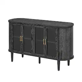 Ecooso - Farmhouse Sideboard Cabinet with Glass Doors, Adjustable Shelves, Storage for Kitchen/Dining Room - Black